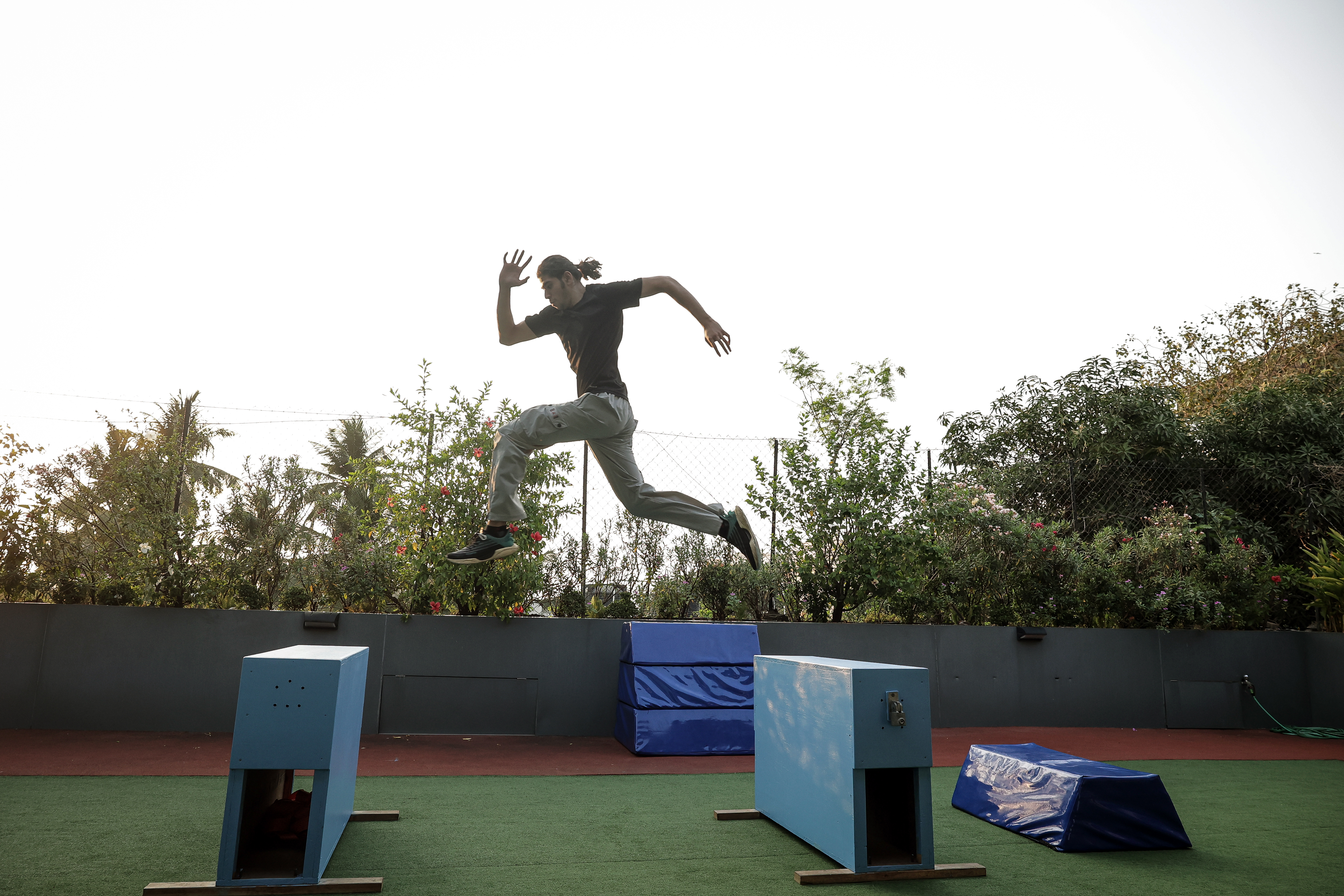 Outdoor parkour setup at Khandala farmhouse